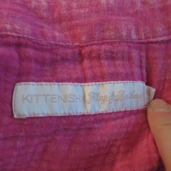 KITTENISH X FLAG & ANTHEM Morgan Boyfriend Shirt in Fuchsia Pink Casual Size XL - Picture 14 of 14